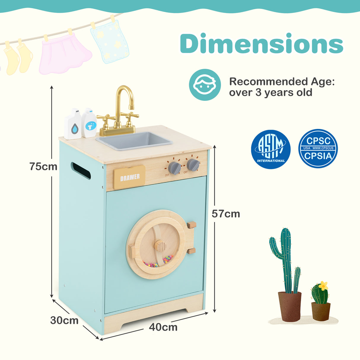 Kids Washer Playset, Toy Washing Machine with Laundry Detergent & Hand Sanitizer