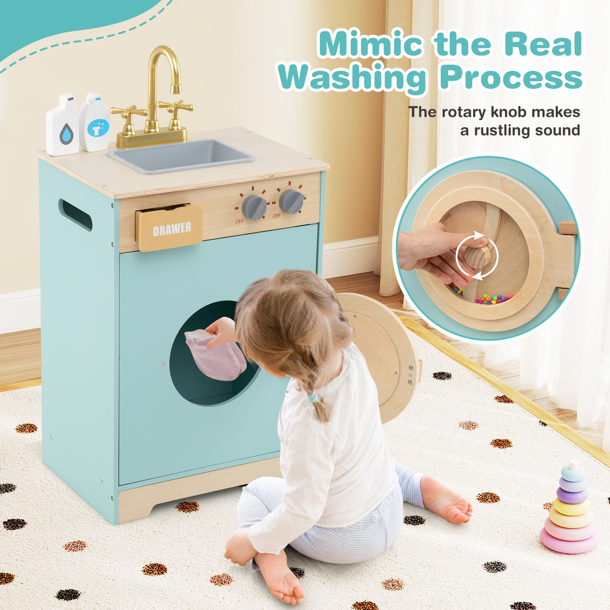 Kids Washer Playset, Toy Washing Machine with Laundry Detergent & Hand Sanitizer