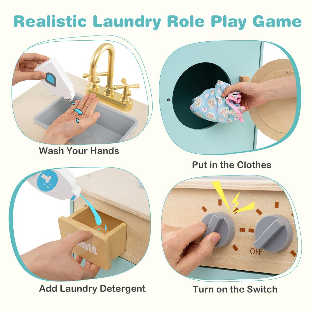 Kids Washer Playset, Toy Washing Machine with Laundry Detergent & Hand Sanitizer