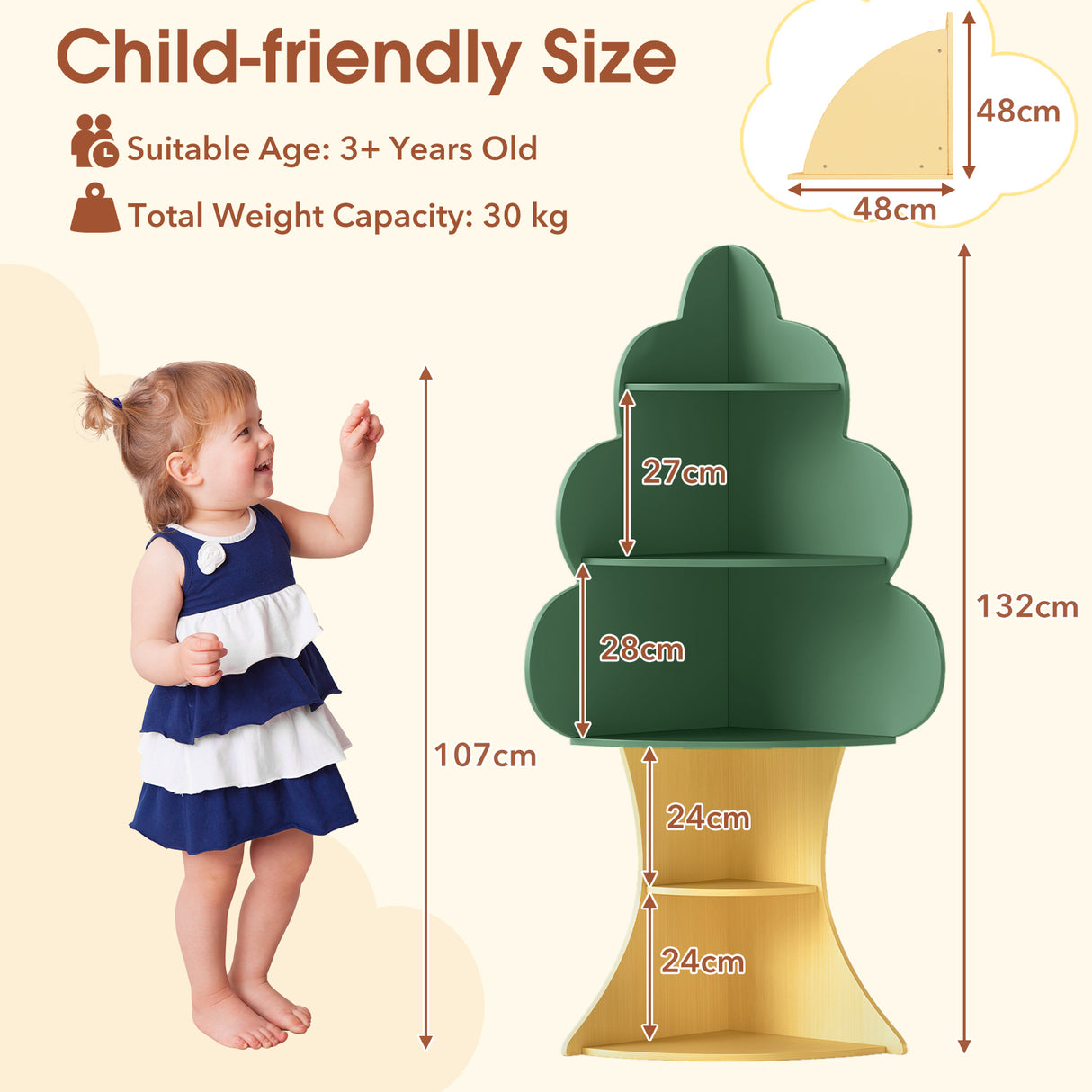 Tree Bookshelf for Kids, 5-Tier Children Book Display Rack with Anti-toppling System