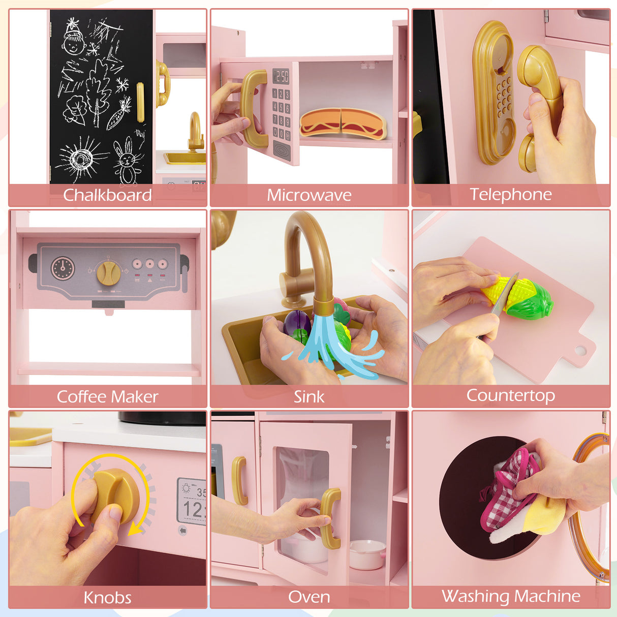 Corner Wooden Play Kitchen, Toy Kitchen Playset with Storage for Children 3+ Years Old