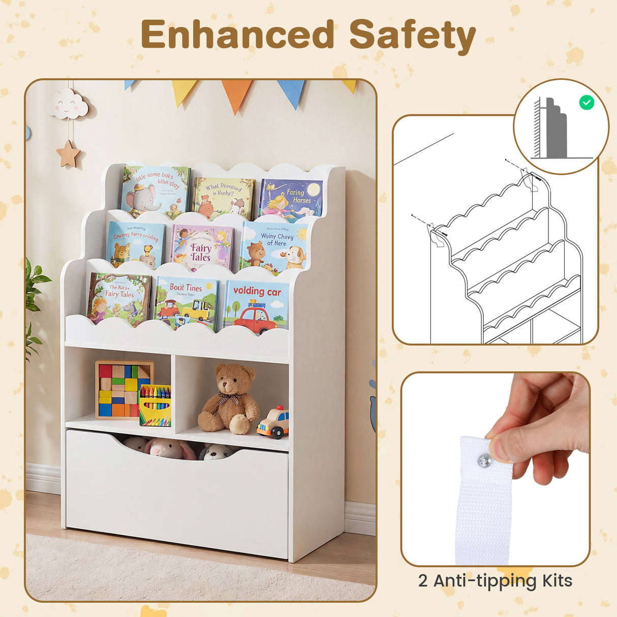 HONEY JOY Kids Bookshelf, 5-Tier Wooden Children Bookcase & Toy Storage Organizer