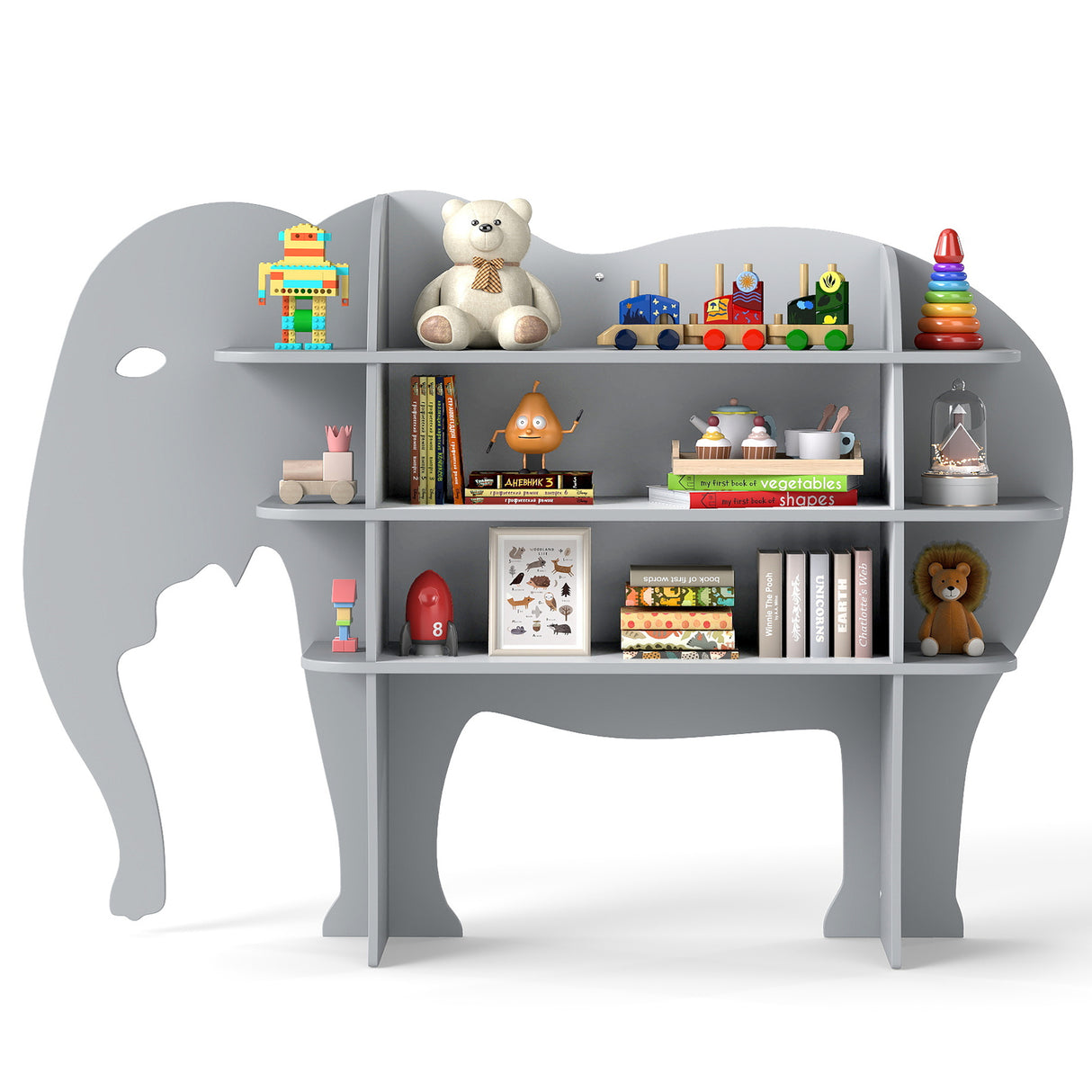 Elephant Kids Bookshelf, 3-Tier Toddler Bookcase for Toy Storage