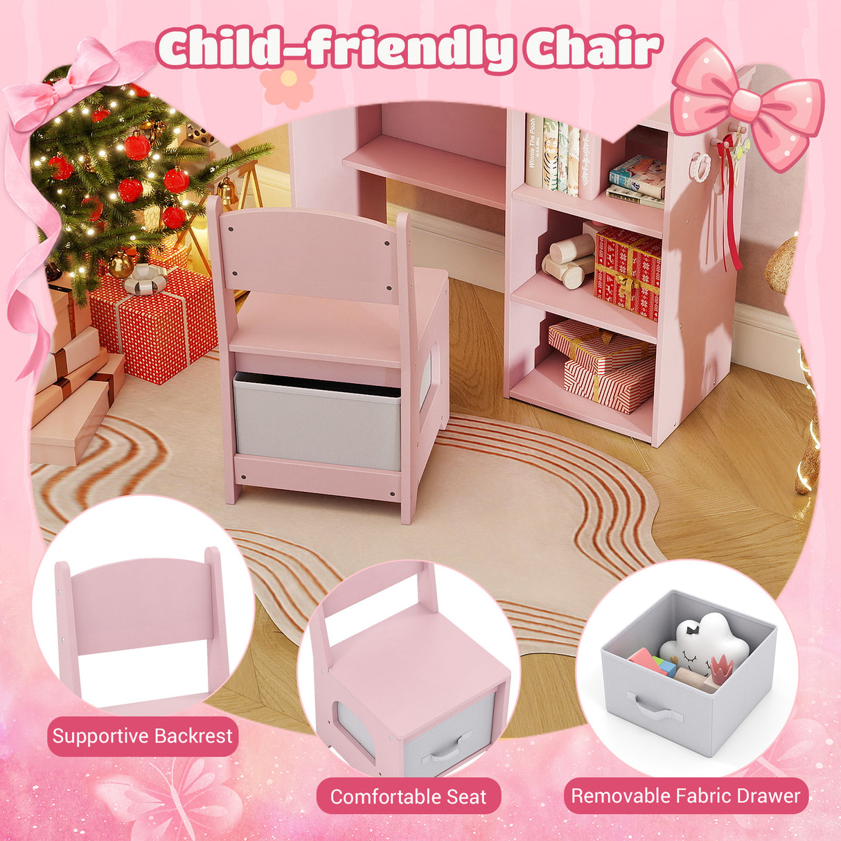 Kids Vanity Set, Princess Girls Makeup Vanity Desk with Chair