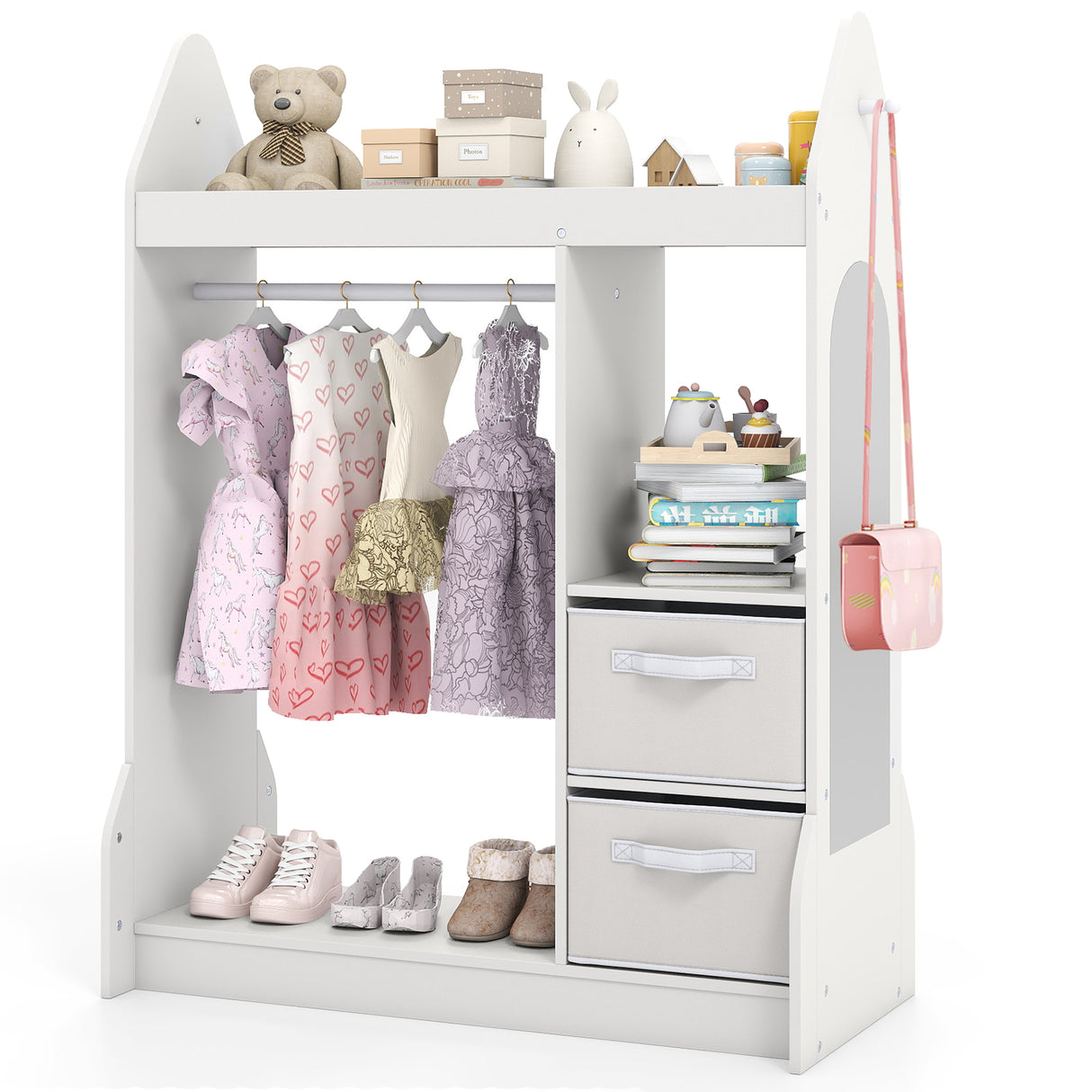 Kids Clothing Rack with Mirror and Cloth Hanger for Kids Room