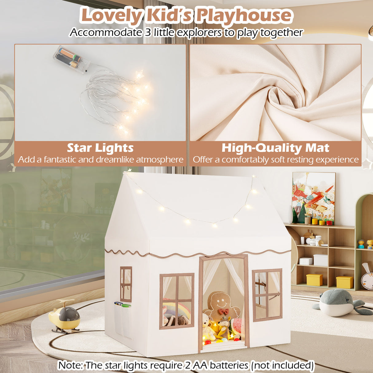 HONEY JOY Kids Play Tent, Toddler Large Playhouse w/Star String Lights