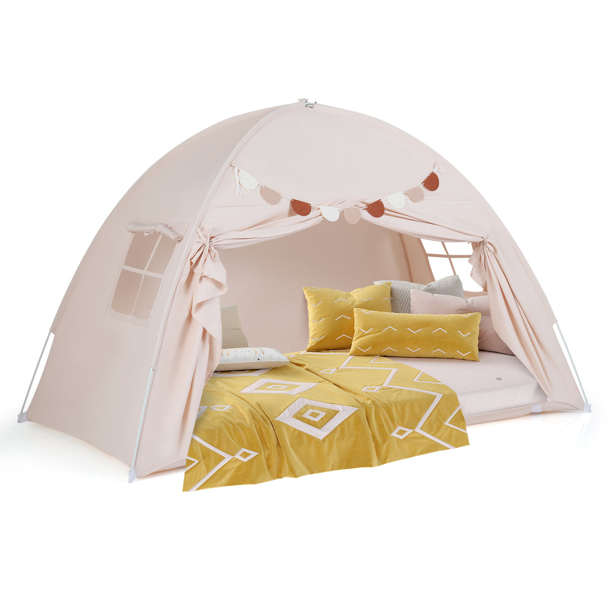 HONEY JOY Twin Full Size Bed Tent for Kids, Foldable & Portable Canopy Tent on Twin Bunk Bed