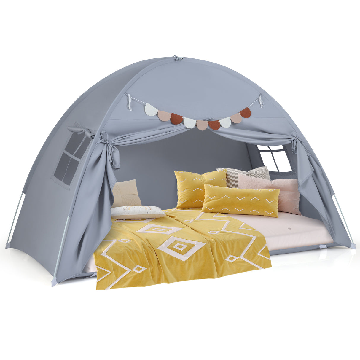 HONEY JOY Twin Full Size Bed Tent for Kids, Foldable & Portable Canopy Tent on Twin Bunk Bed