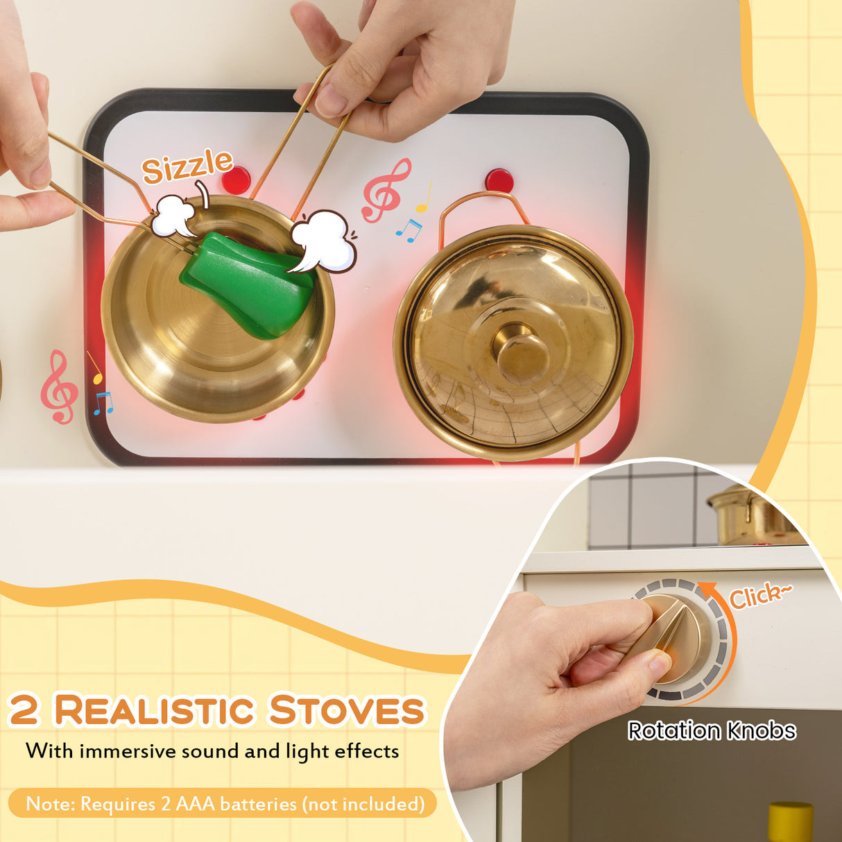Pretend Play Corner Kitchen Set with Ice Dispenser and Water Circulation Faucet