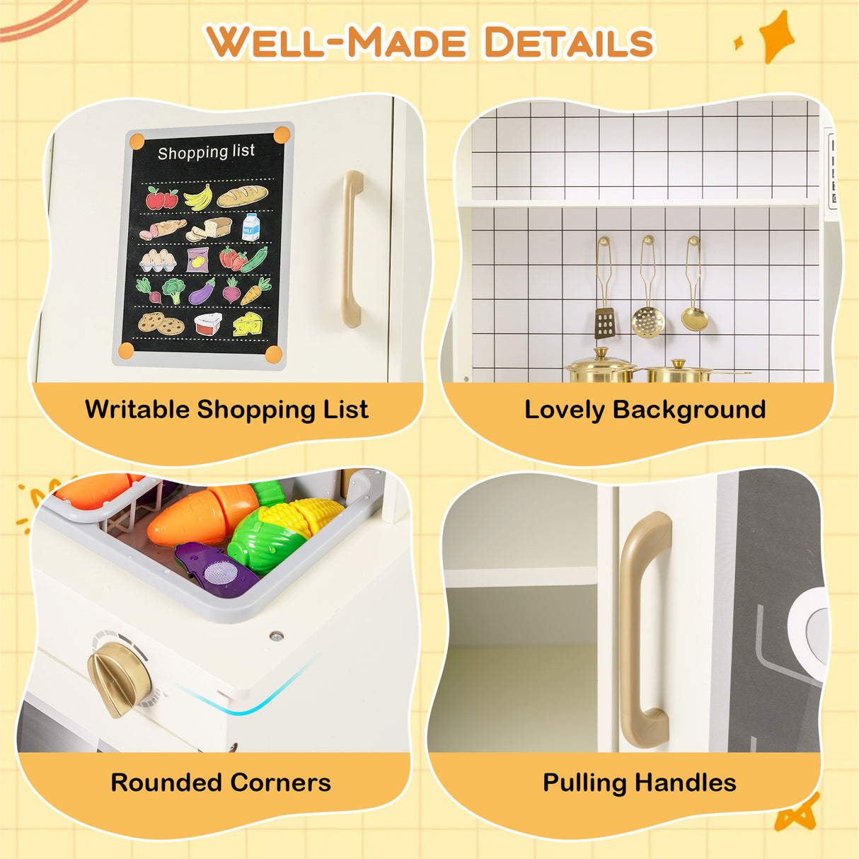 Pretend Play Corner Kitchen Set with Ice Dispenser and Water Circulation Faucet
