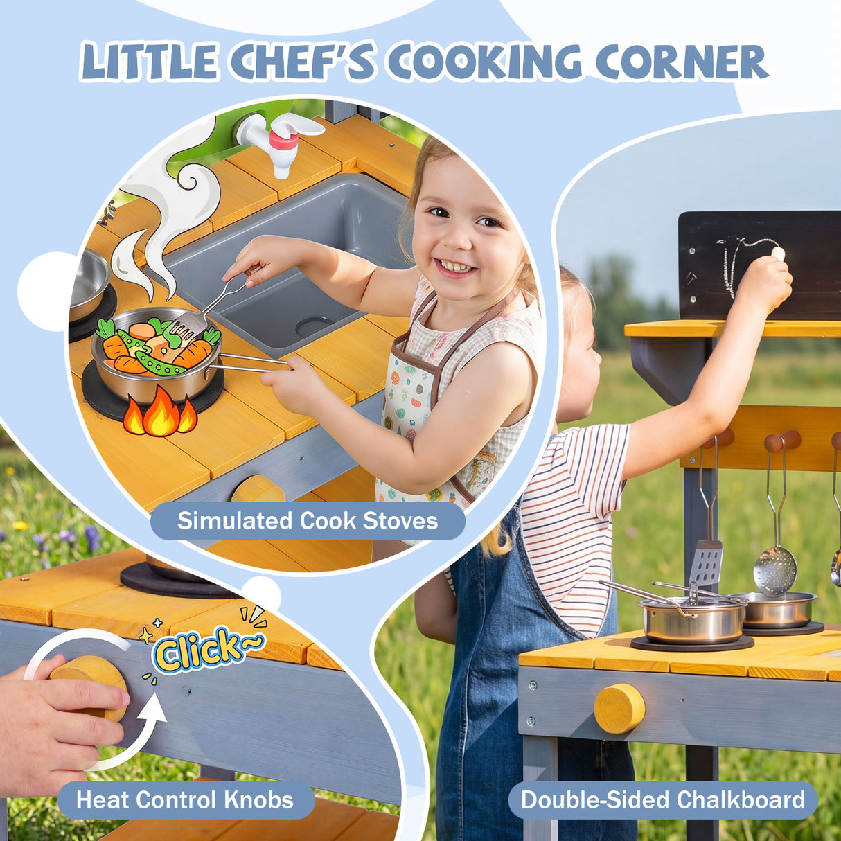 Mud Kitchen Set for Kids, Outdoor Wooden Play Kitchen Potting Bench