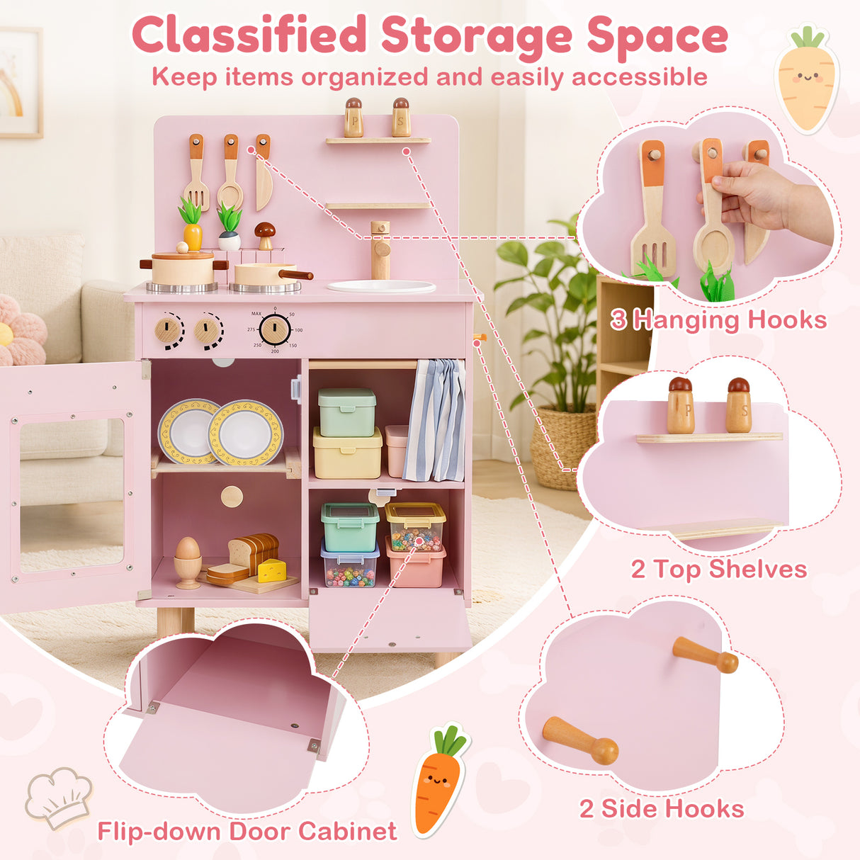 Toddler Kitchen Playset w/ Stoves, Faucet, Sink, Pretend Play Food, Cookware Accessories