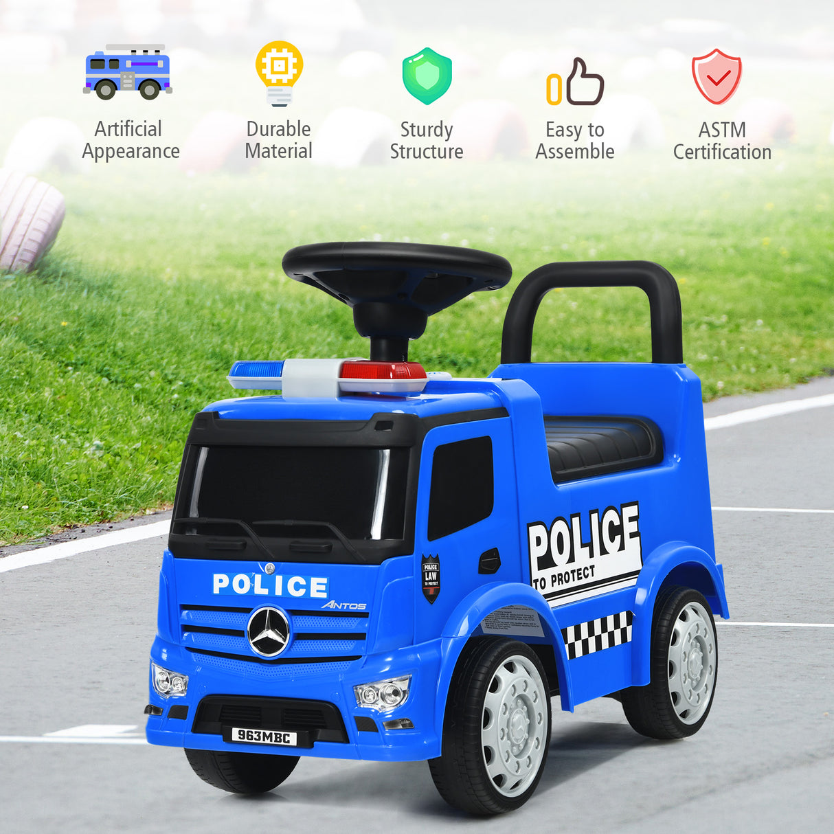 Kids Ride on Police Car, Licensed Mercedes Benz Toddler Push Car