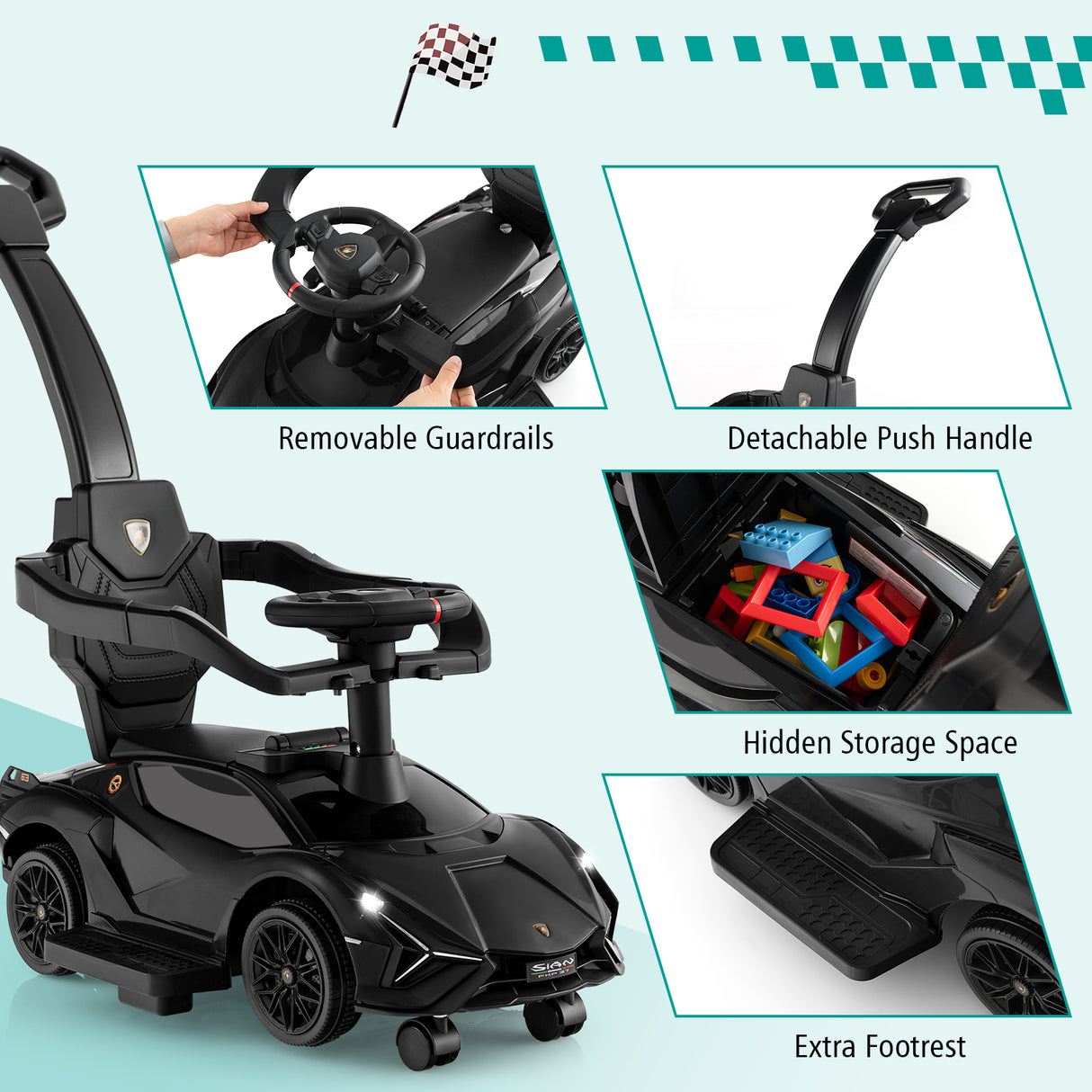 3-in-1 Ride On Push Car, Licensed Lamborghini Sliding Car
