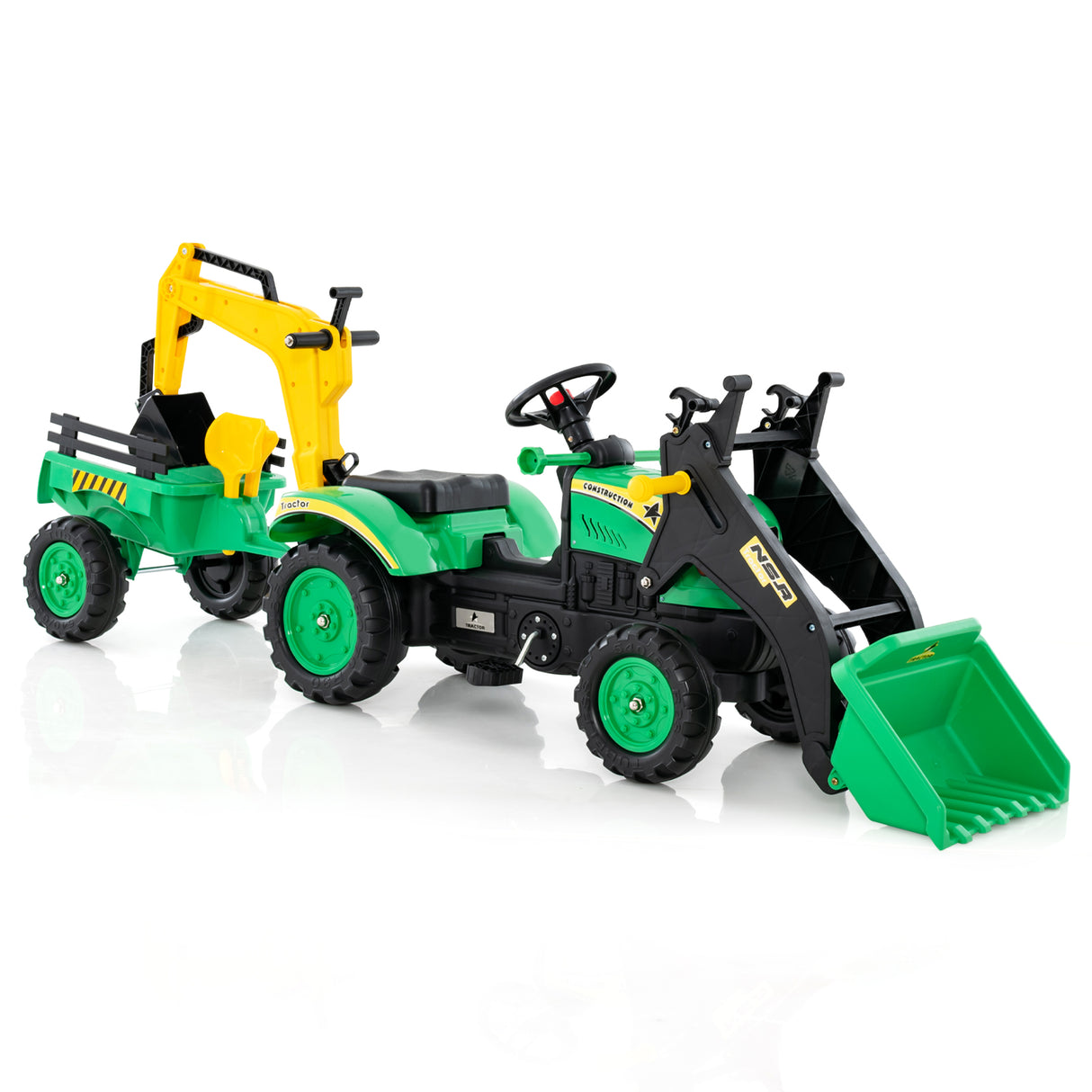 Children Outdoor Toys Pedal Tractor for 3-6 year old kids, Yellow/ Green