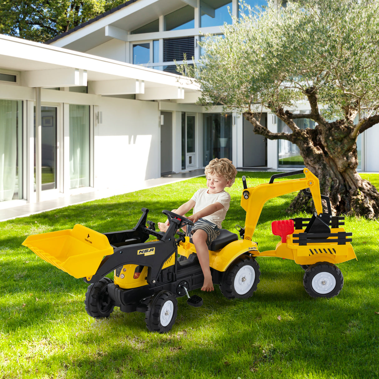 Children Outdoor Toys Pedal Tractor for 3-6 year old kids, Yellow/ Green