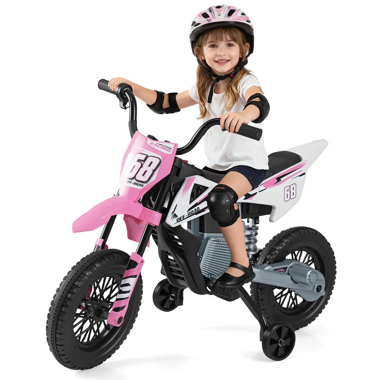 12V Kids Motorcycle with Training Wheels and Spring Suspension