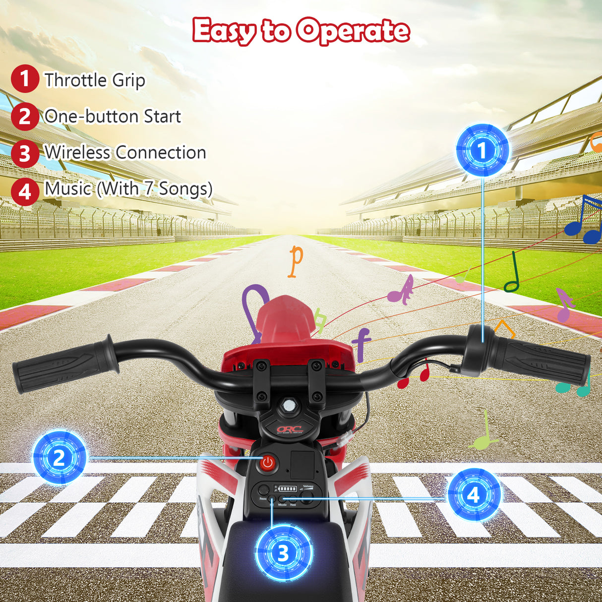 12V Kids Motorcycle with Training Wheels and Spring Suspension