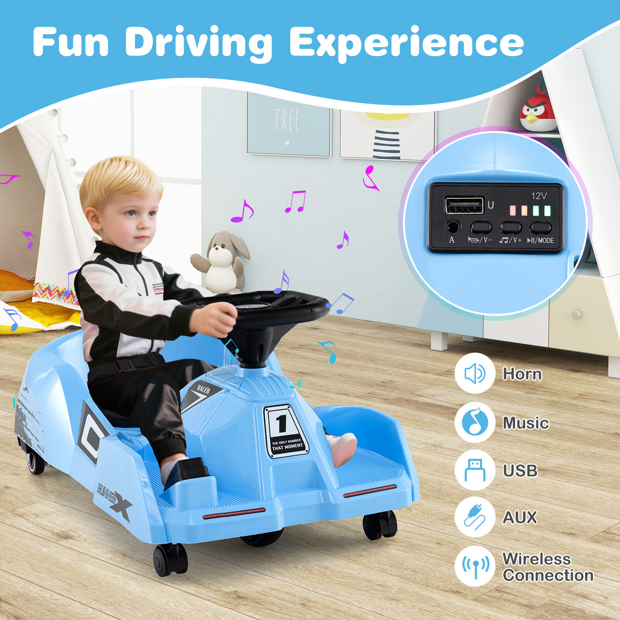 Electric Cleaning Go Kart, Battery Powered Go Cart Clean Car for Boys & Girls 2-5 Years Old