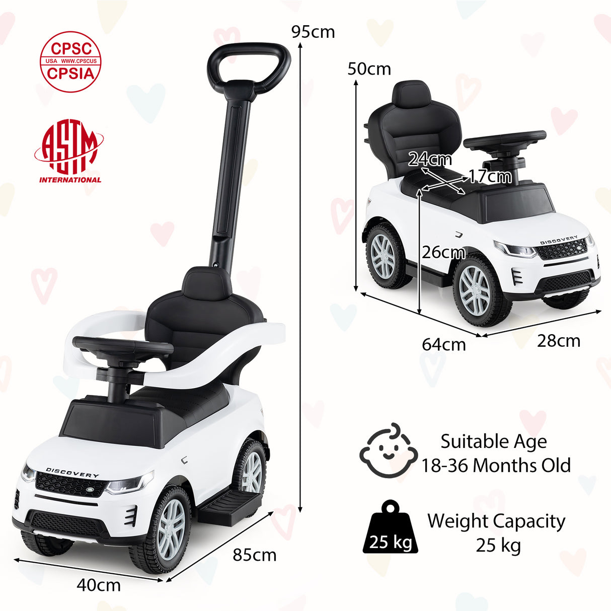 3 in 1 Push Car for Toddlers, Licensed Land Rover Discovery Ride on Toy