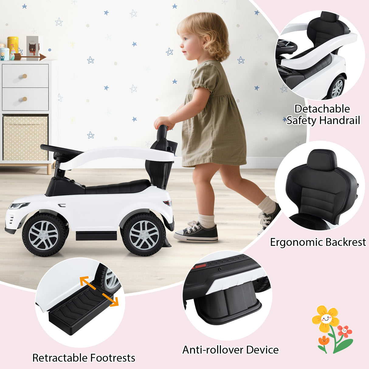 3 in 1 Push Car for Toddlers, Licensed Land Rover Discovery Ride on Toy