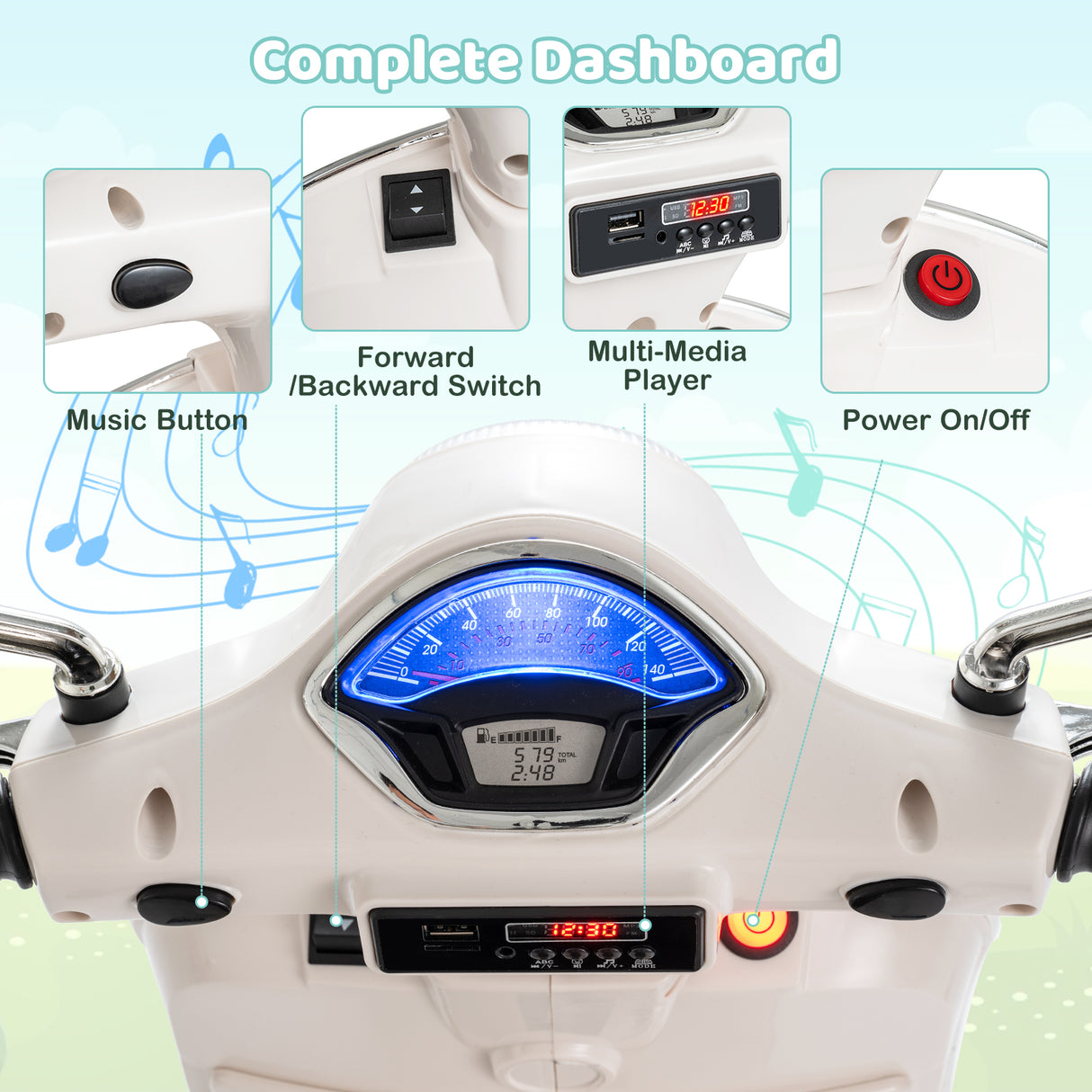 Licensed VESPA 12V Kids Electric Motorcycle with Dual Motors