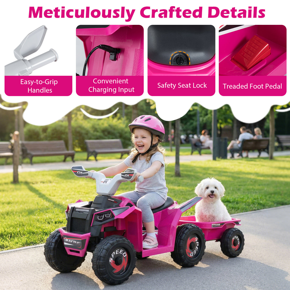 6V Kids Electric ATV Car with Removable Back Trailer