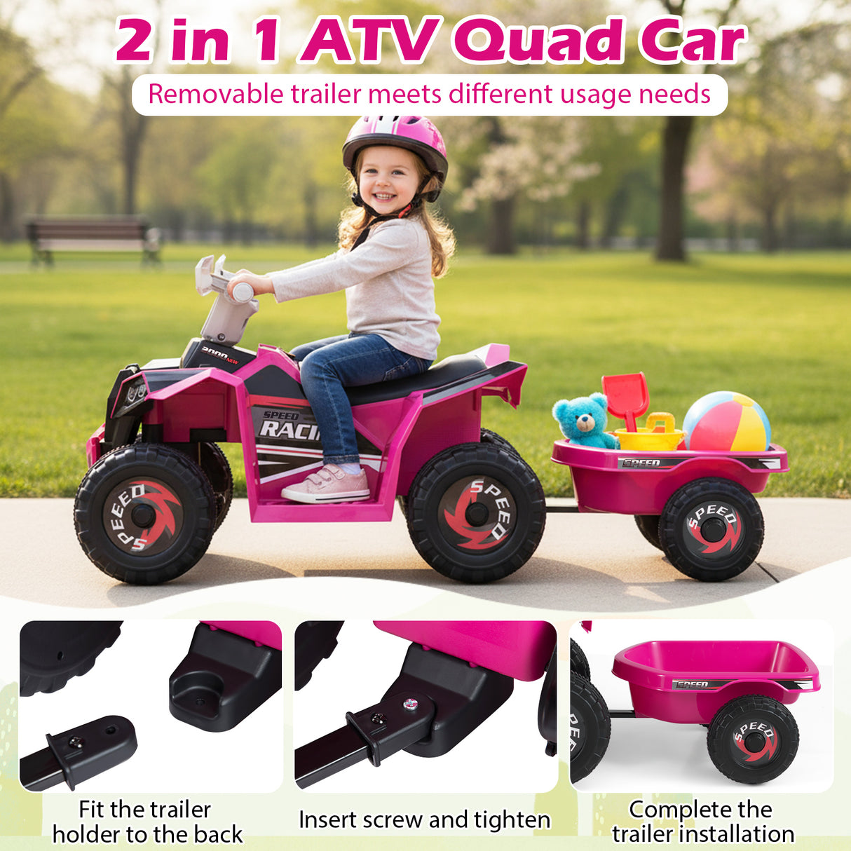 6V Kids Electric ATV Car with Removable Back Trailer