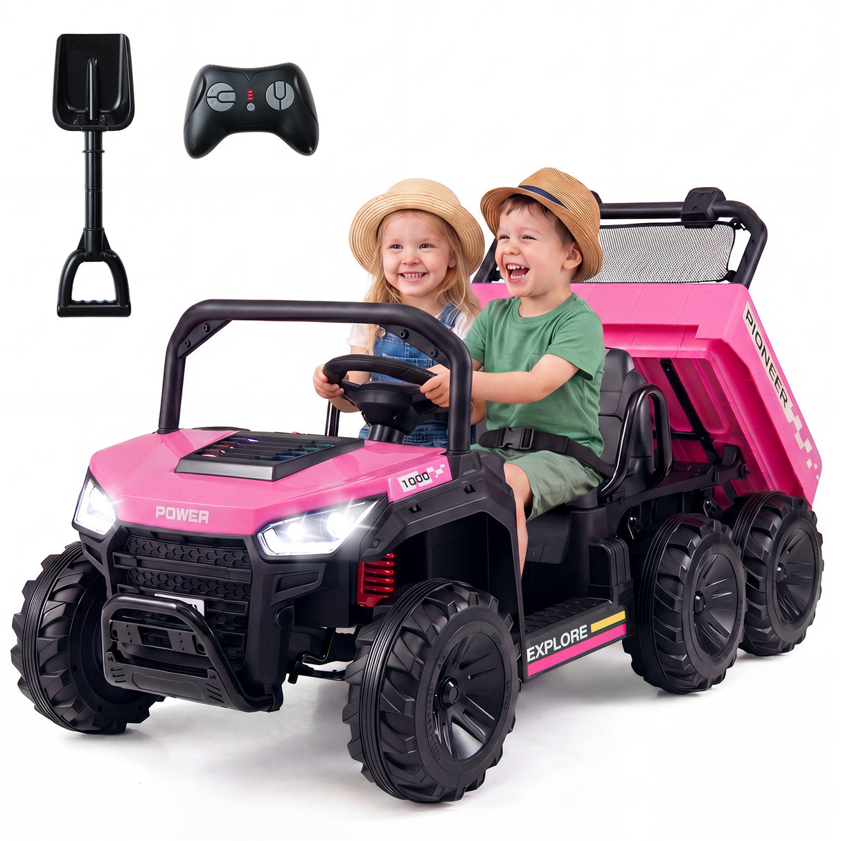 24V 2-Seater Ride on Dump Truck, 4WD Kids Ride on Car
