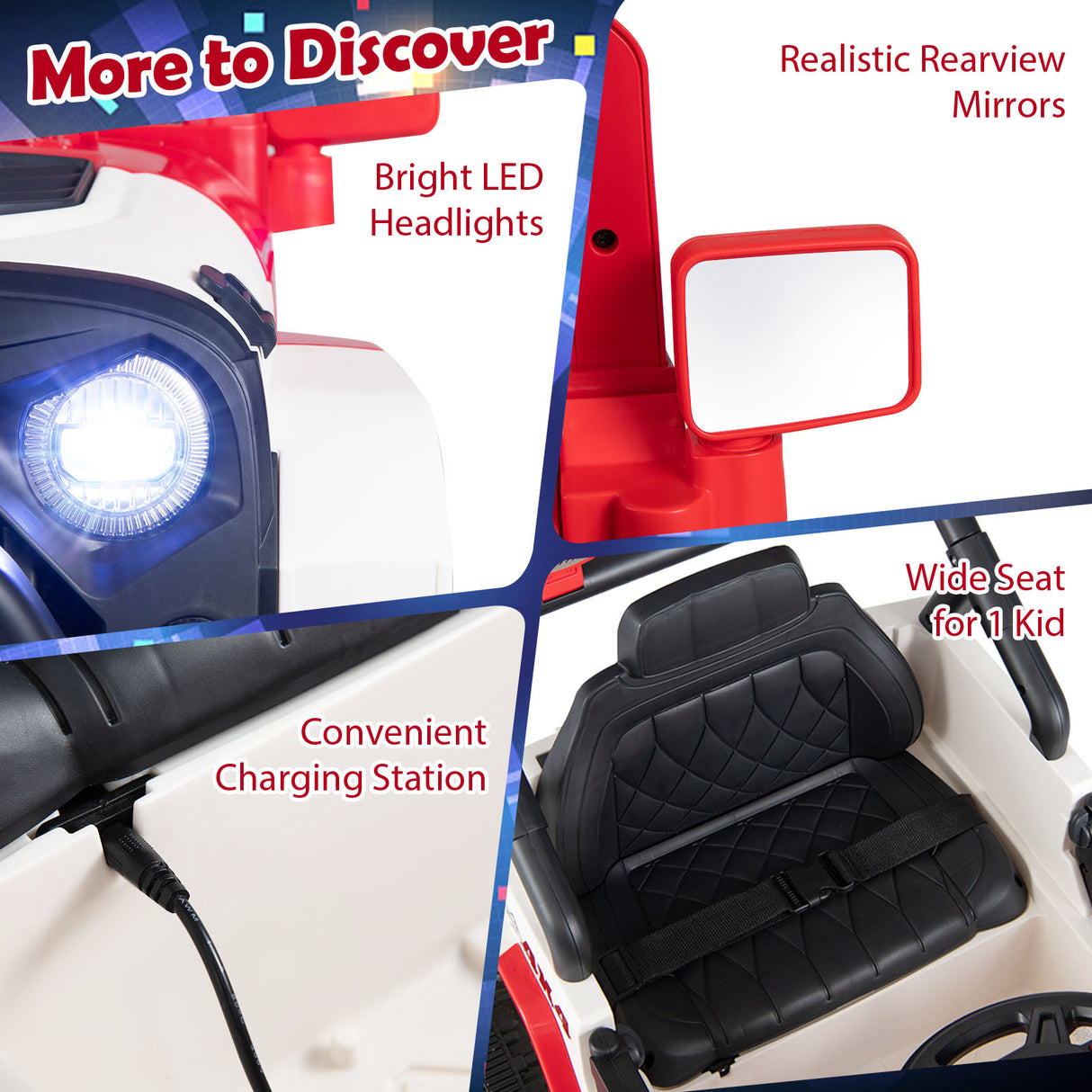 Kids Ride on Truck, 12V Electric Toy Vehicle w/ Remote Control, 3 Speeds, LED Lights, Horn, Music, Story, USB, AUX