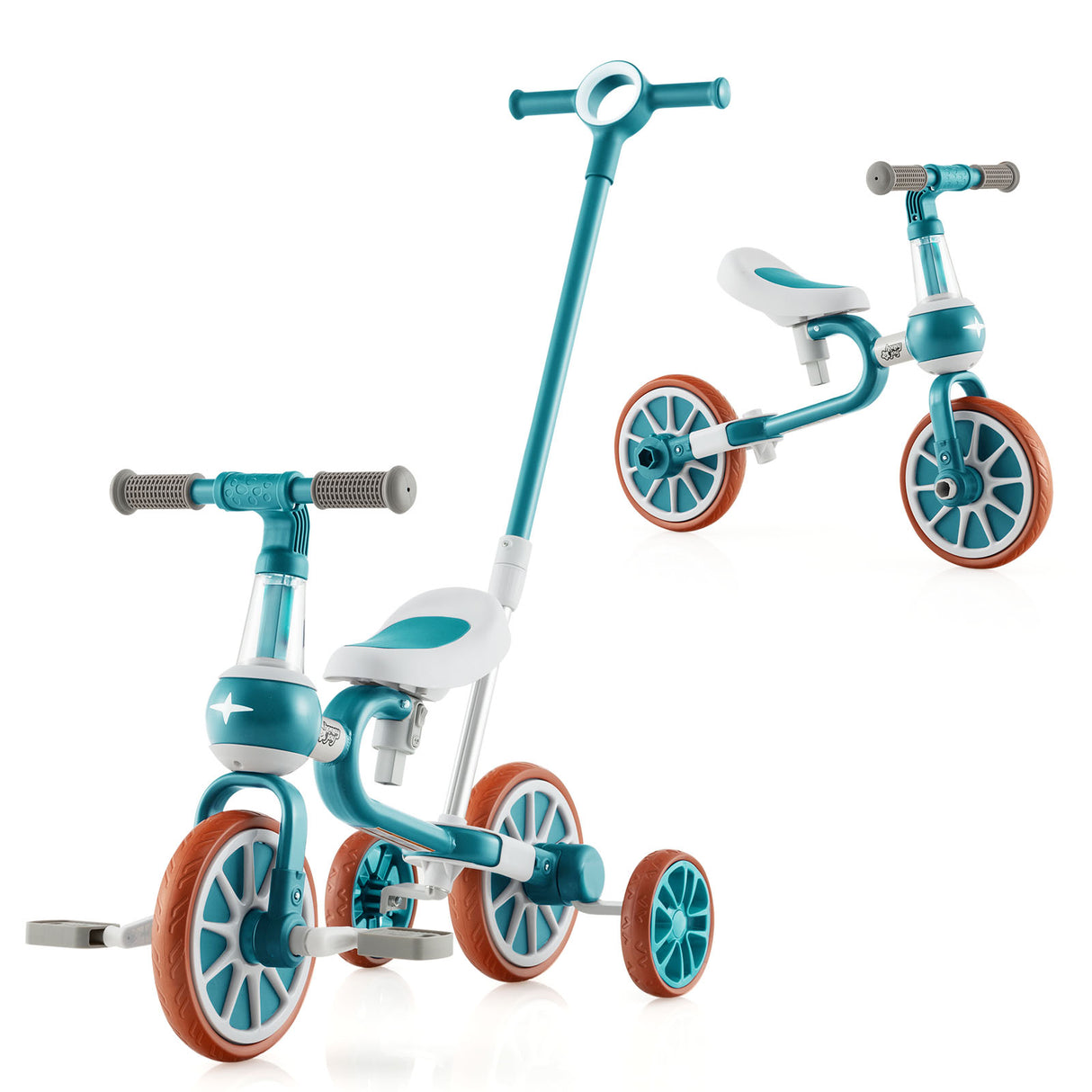 HONEY JOY 4-in-1 Toddler Tricycle, Kids Training Balance Bike w/Adjustable Parent Handle