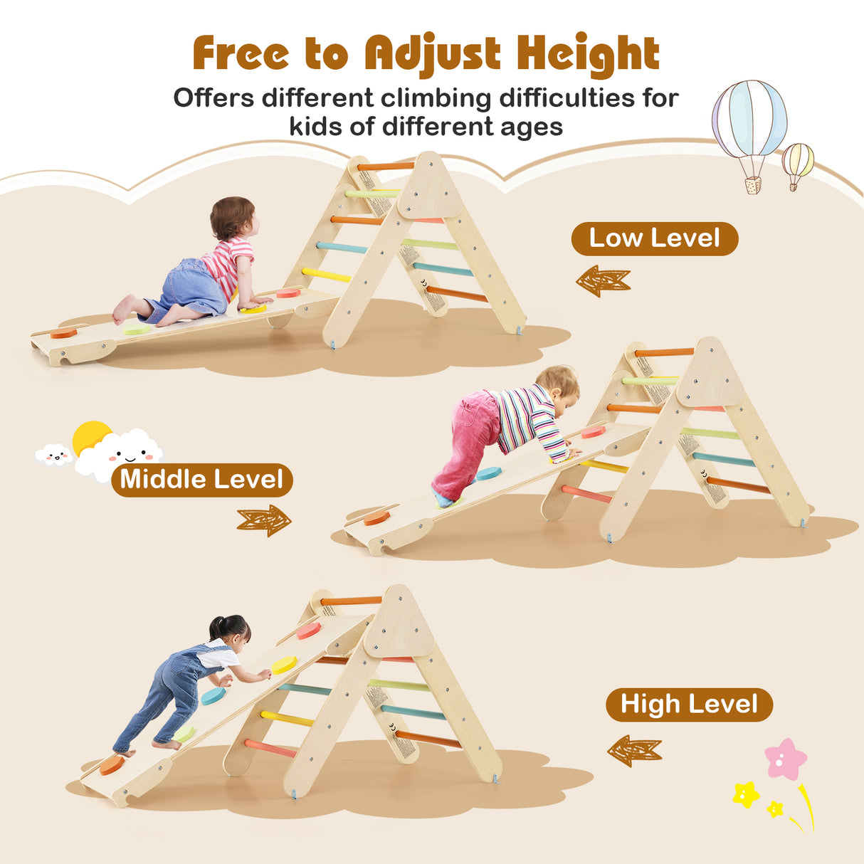 7-in-1 Triangular Set of 3, Baby Climbing Toys w/ Triangular Climber Arch Ramp Rocker