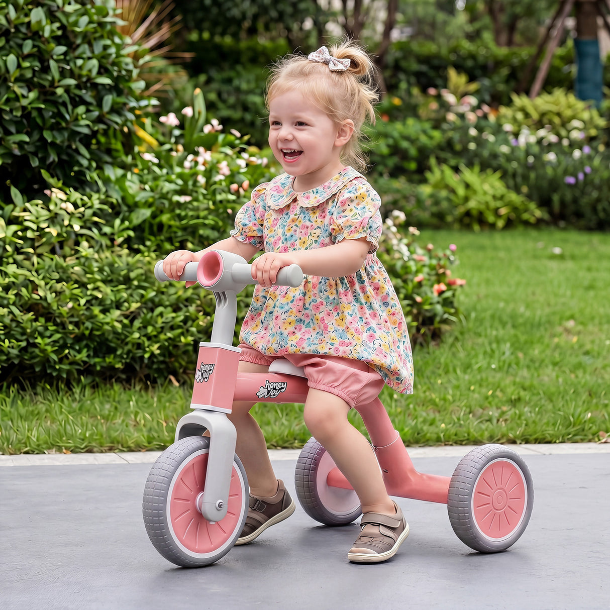 onvertible Kids Tricycle, Toddler Trike with 86° Limited Steering Angle, Carbon Steel Frame, Removable Pedals & Detachable Storage Basket