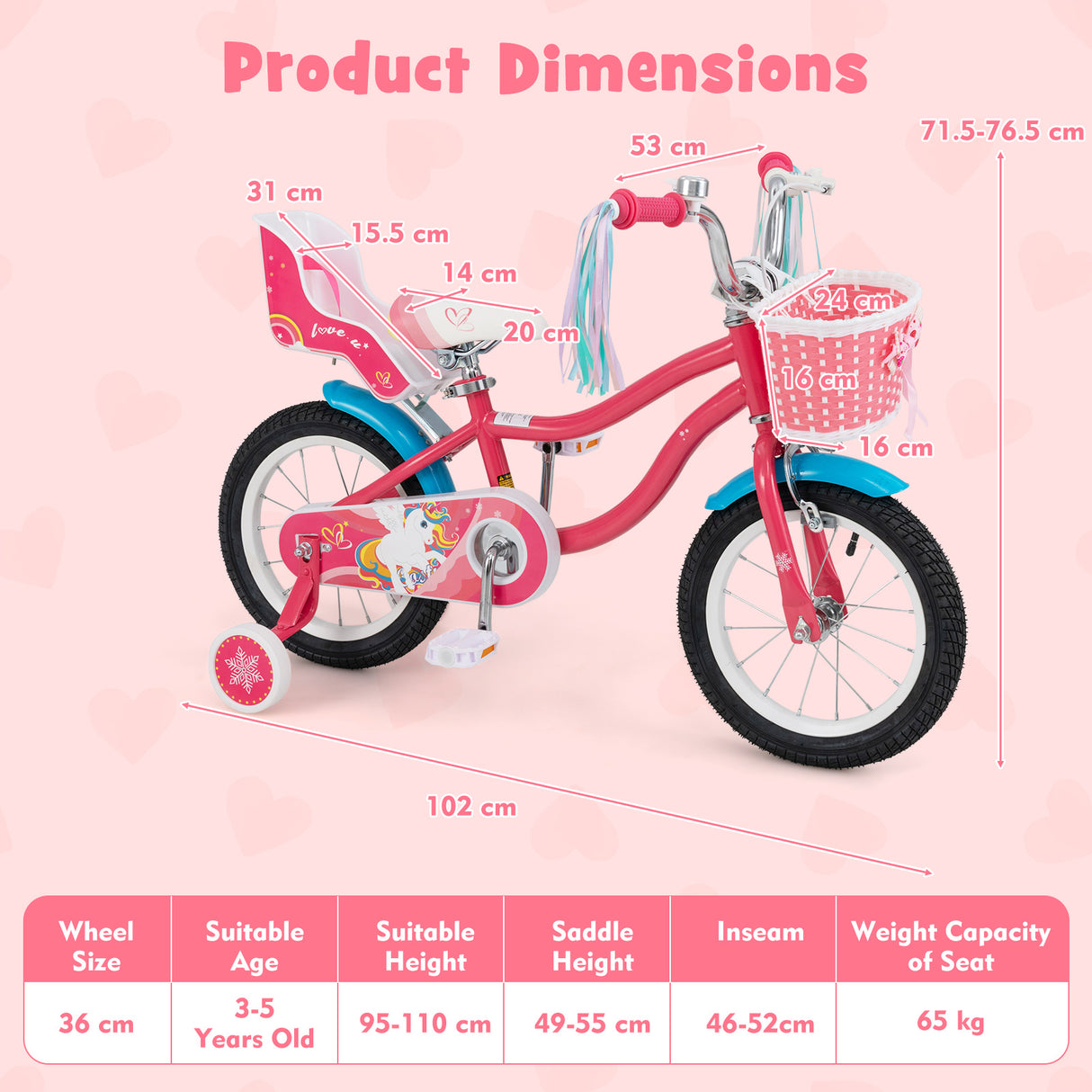 HONEY JOY 14"/16" Kids Bike Ride On Bicycle Training Wheels w/Basket 3-5 Years