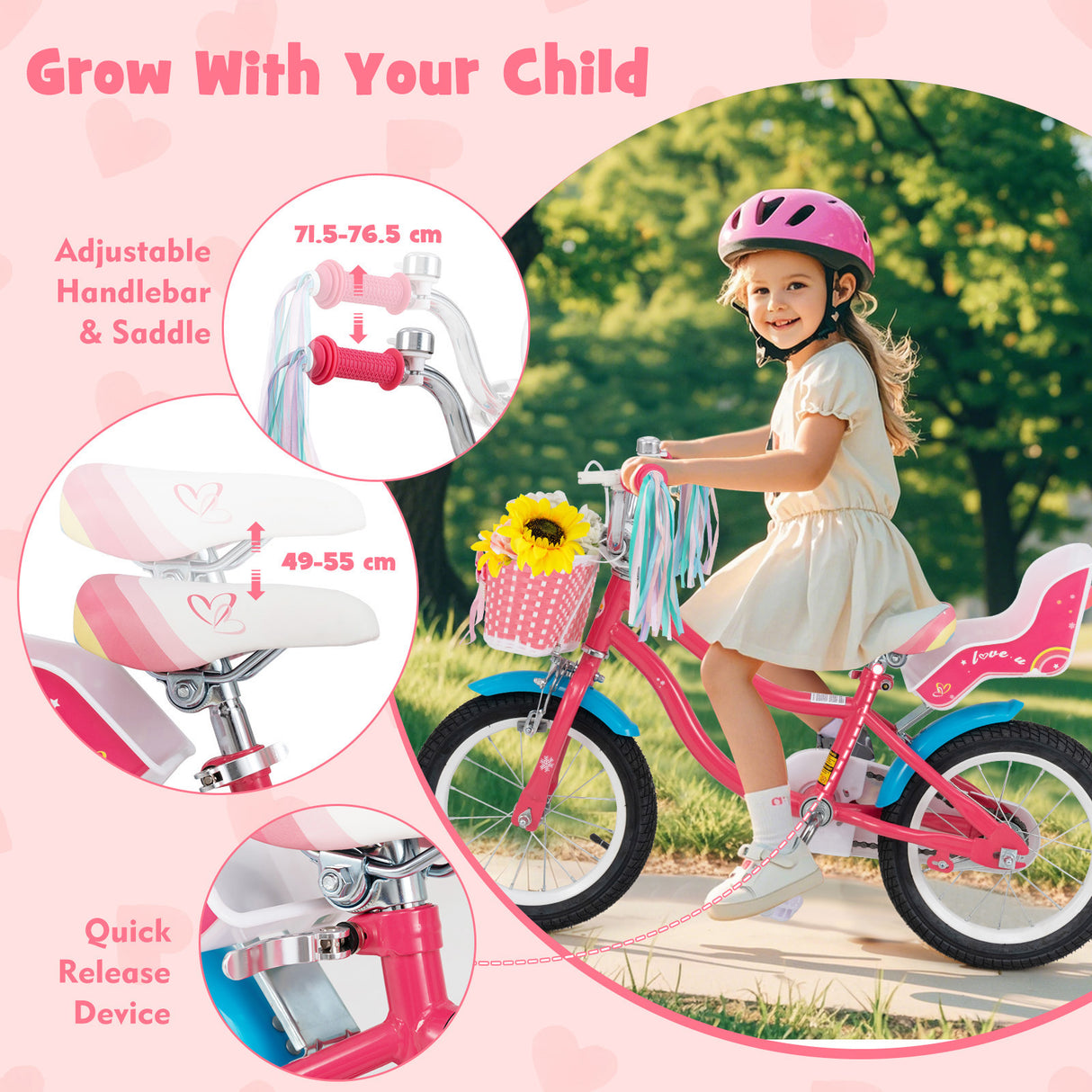 HONEY JOY 14"/16" Kids Bike Ride On Bicycle Training Wheels w/Basket 3-5 Years