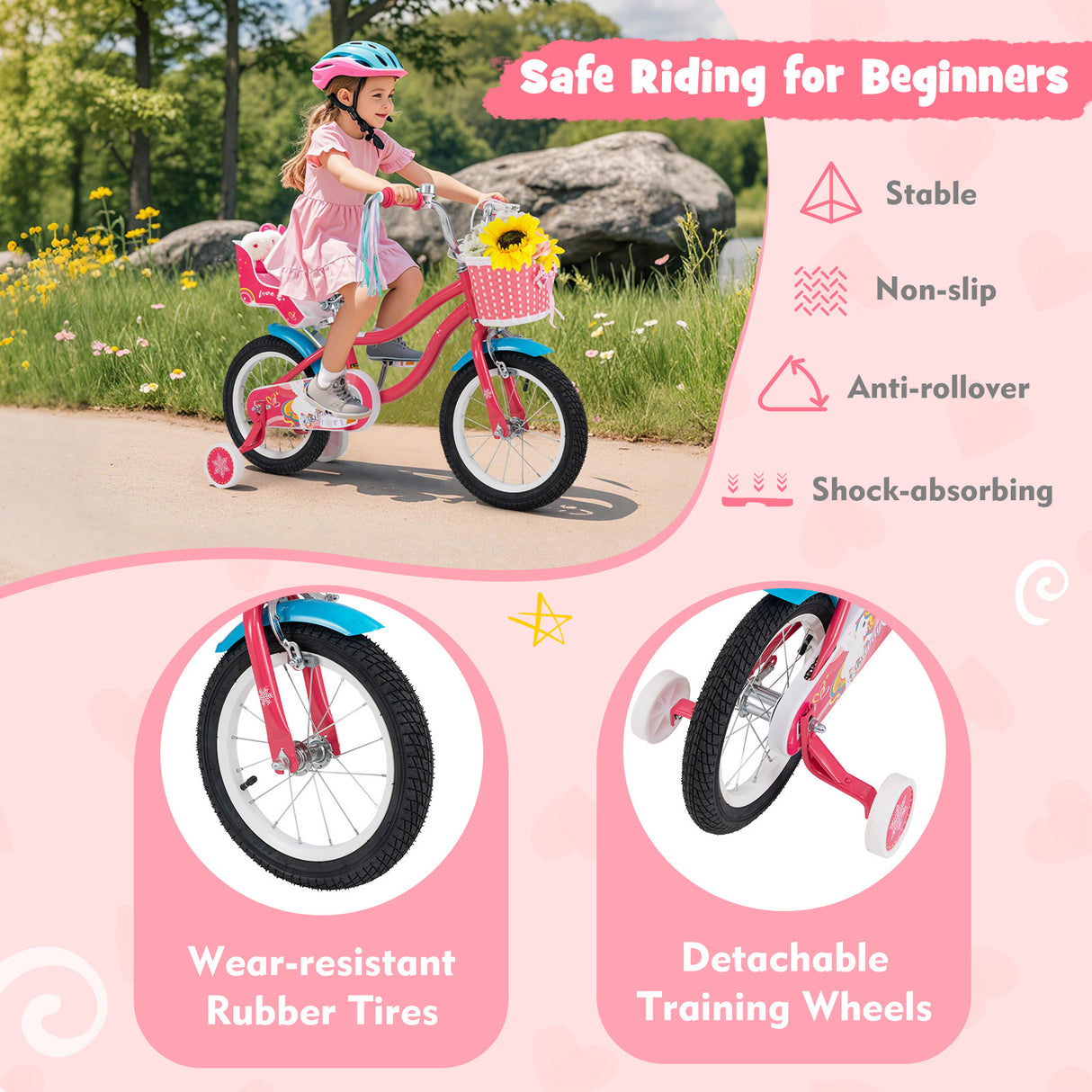 HONEY JOY 14"/16" Kids Bike Ride On Bicycle Training Wheels w/Basket 3-5 Years