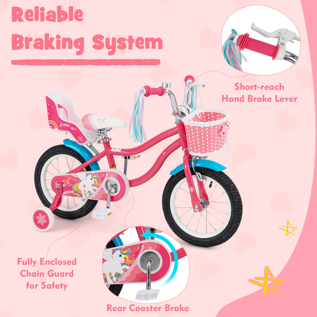HONEY JOY 14"/16" Kids Bike Ride On Bicycle Training Wheels w/Basket 3-5 Years