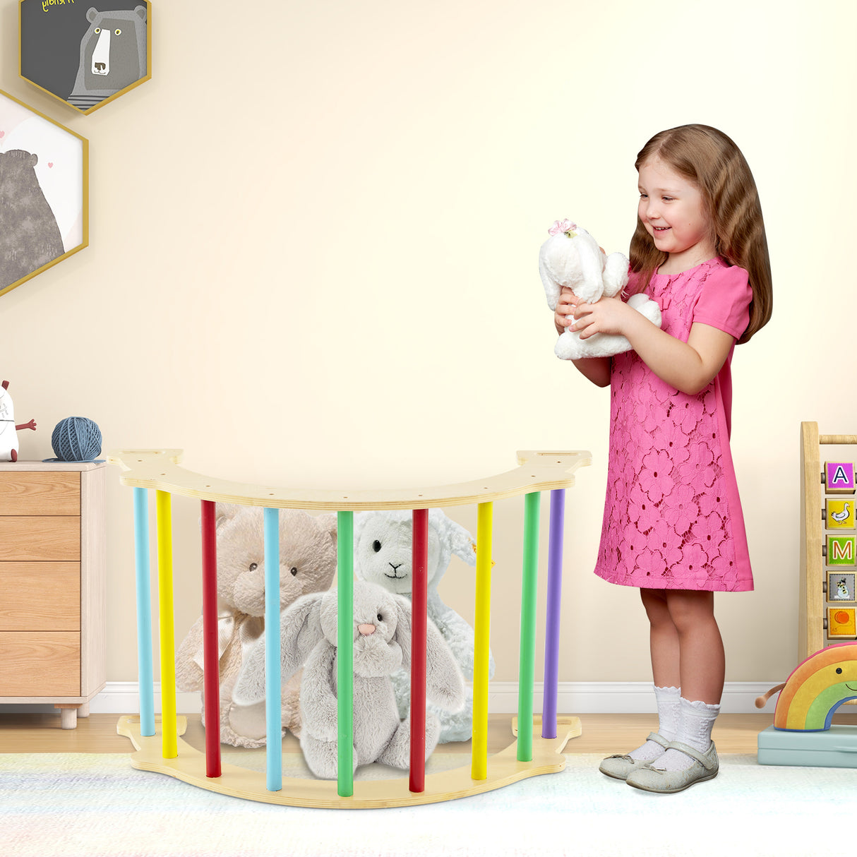 HONEY JOY Kids Climber Arch Rocker with Cushion, 4-In-1 Convertible Wooden Arch Climbing Ladder