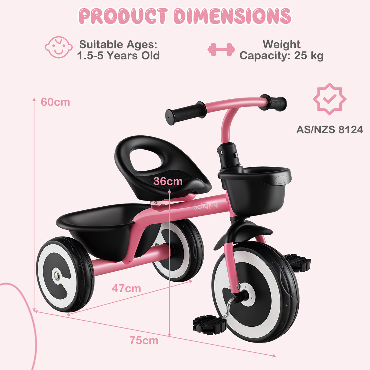 3-Wheel Toddler Bike with Heavy-Duty Carbon Steel Frame, Birthday Gift for Boys & Girls 1.5-5 Years Old