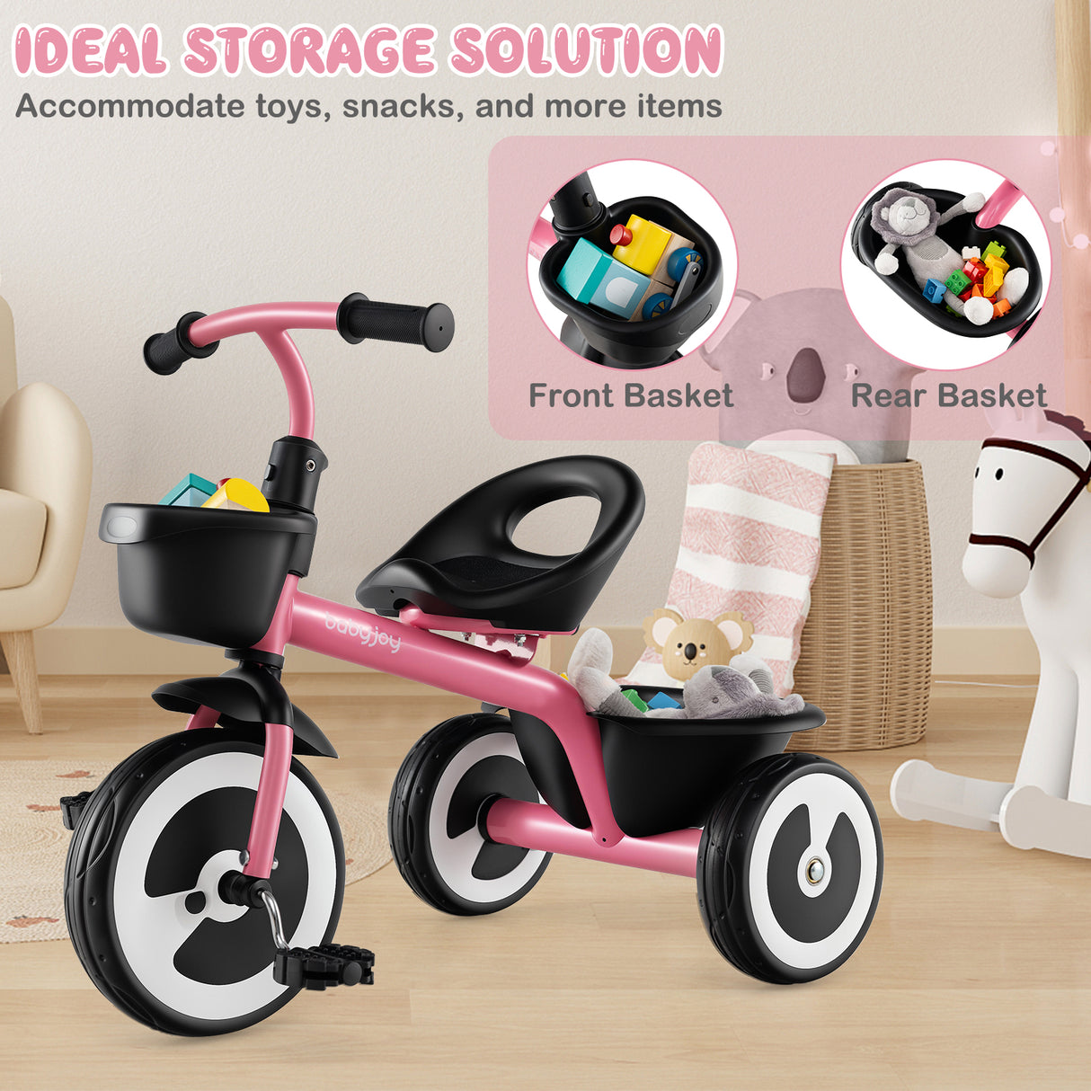 3-Wheel Toddler Bike with Heavy-Duty Carbon Steel Frame, Birthday Gift for Boys & Girls 1.5-5 Years Old