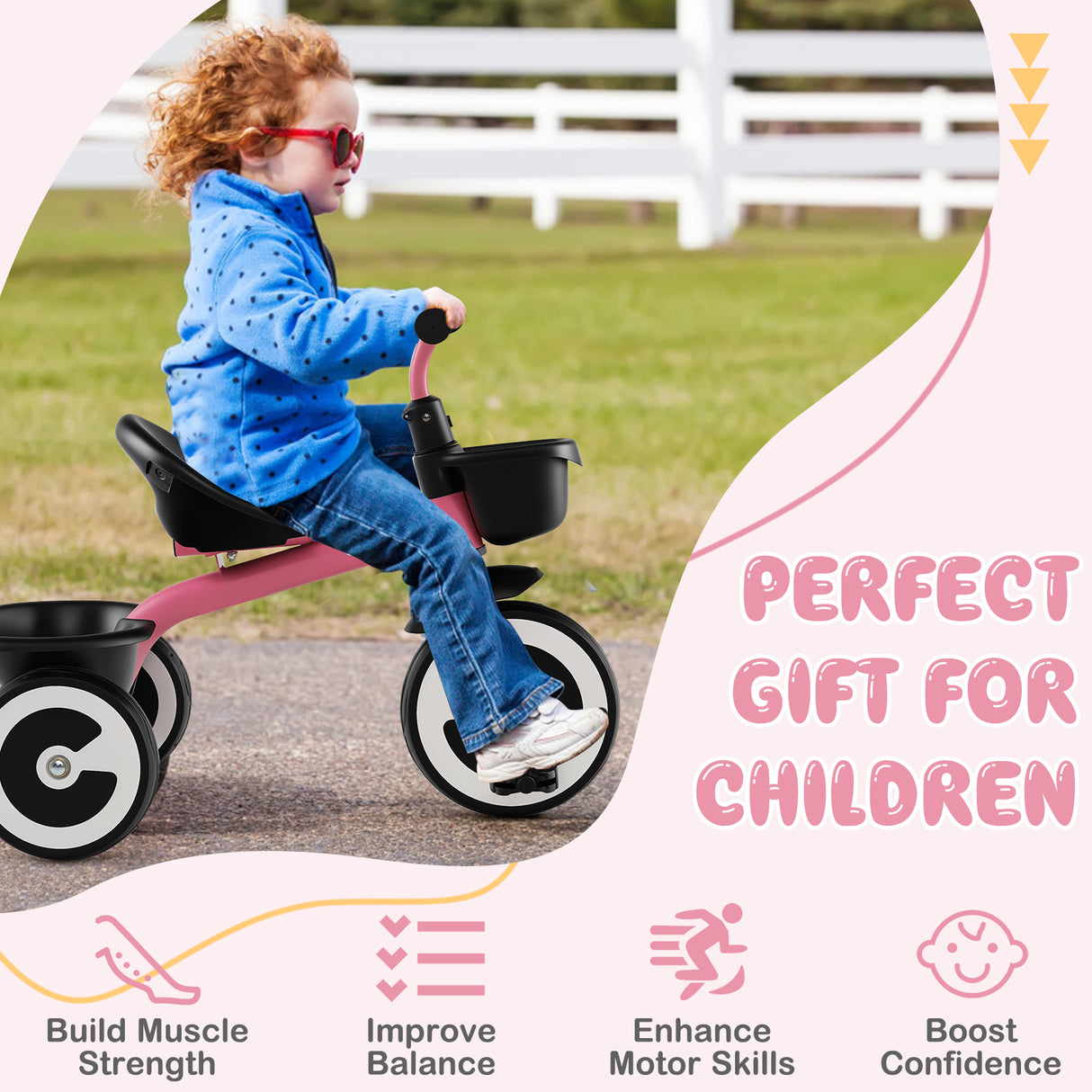 3-Wheel Toddler Bike with Heavy-Duty Carbon Steel Frame, Birthday Gift for Boys & Girls 1.5-5 Years Old