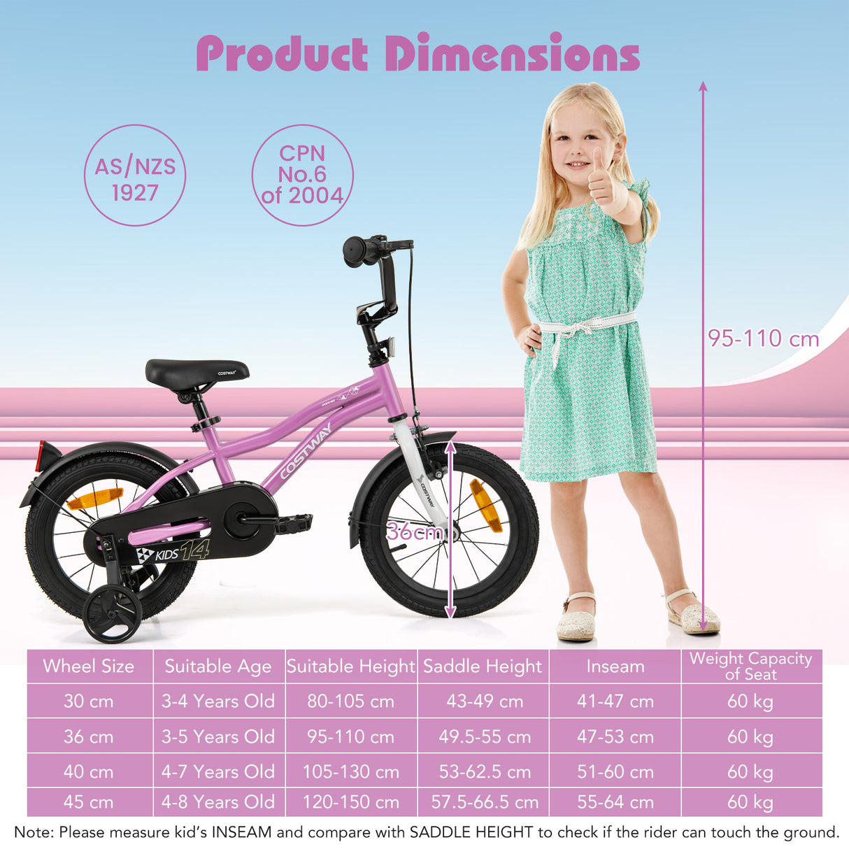 Baby Joy 30/36/40/45 cm Children Training Bicycle
