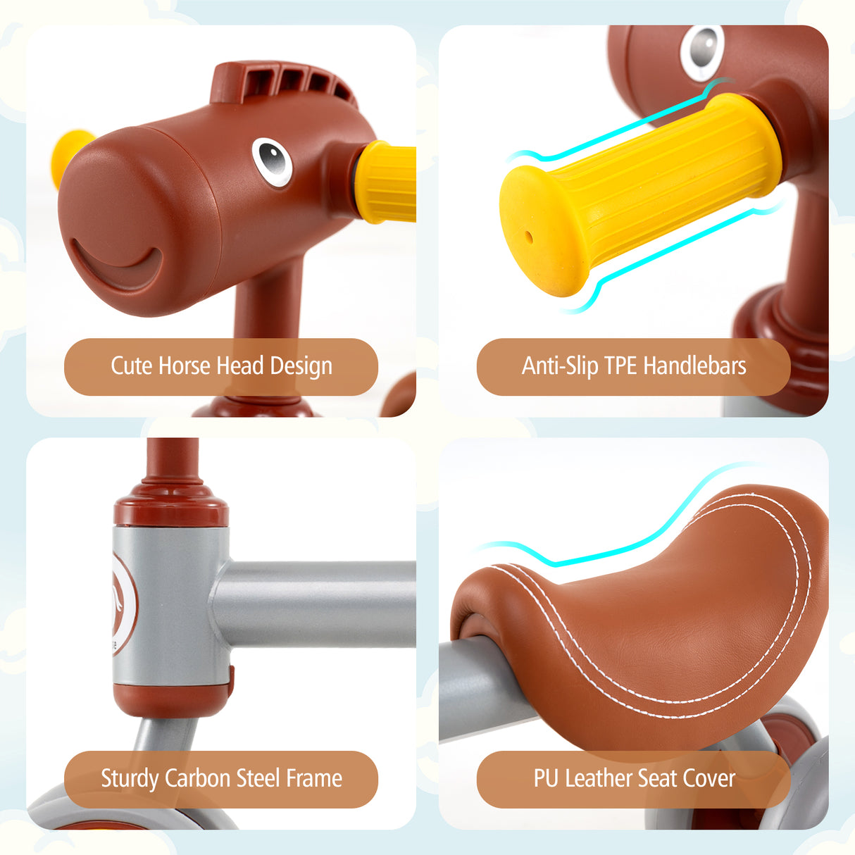 Baby Balance Bike, Toddler First Bike with PU Leather Seat and EVA Foam Wheels