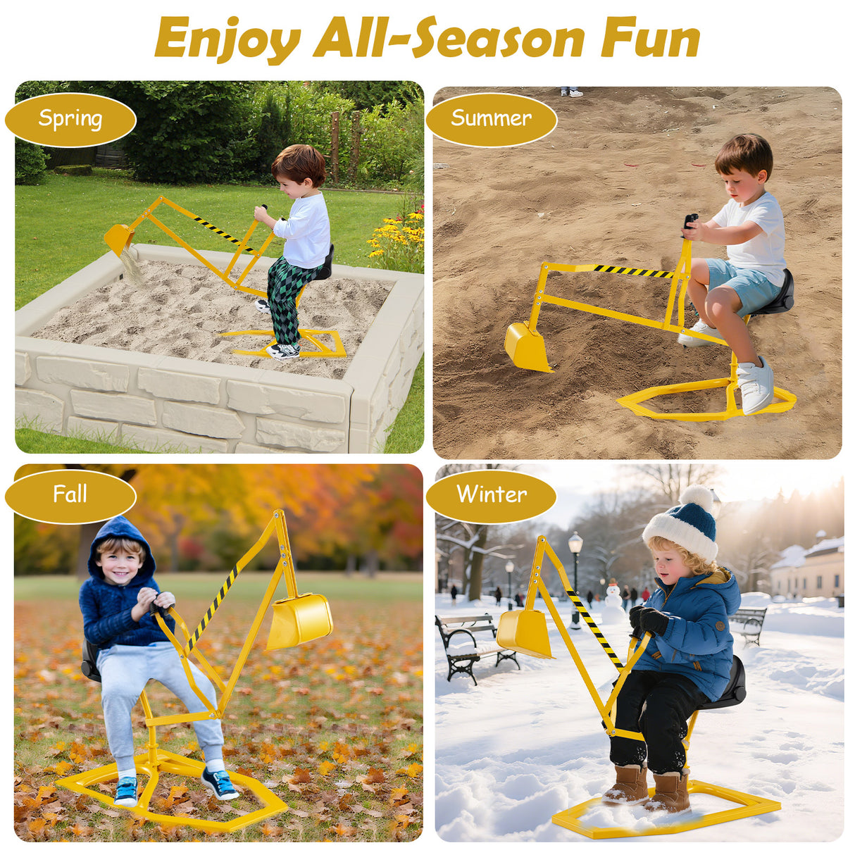 Sand Digger for Kids, Sandbox Toy Digger with 2-Handed Controls & Flexible Shovel