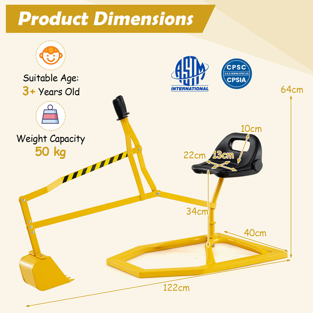 Sand Digger for Kids, Sandbox Toy Digger with 2-Handed Controls & Flexible Shovel