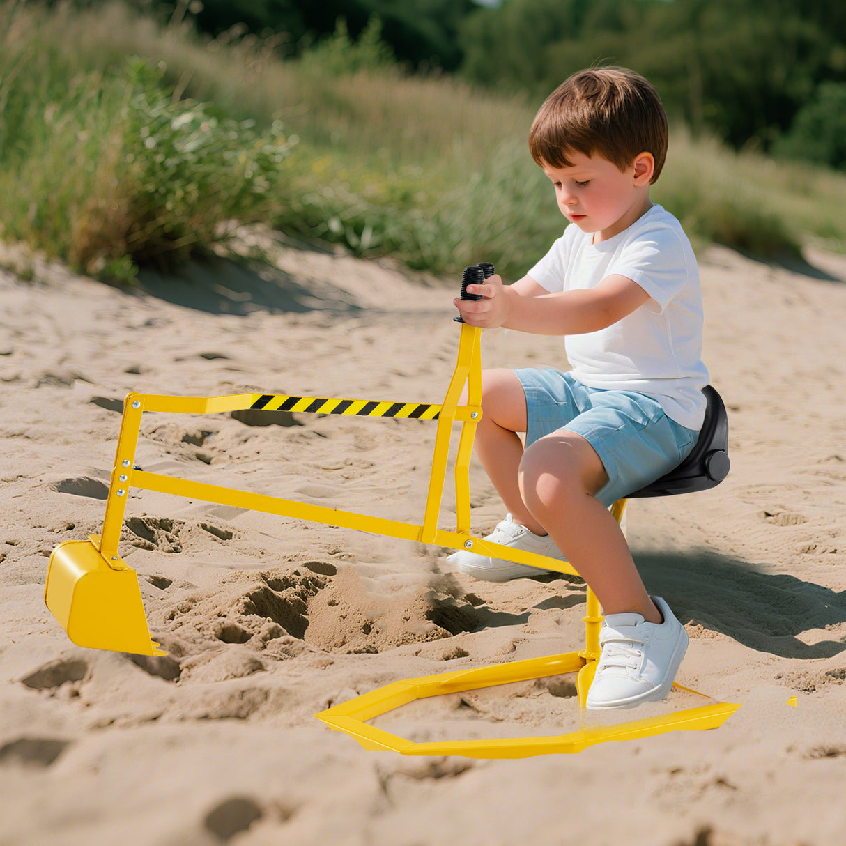 Sand Digger for Kids, Sandbox Toy Digger with 2-Handed Controls & Flexible Shovel