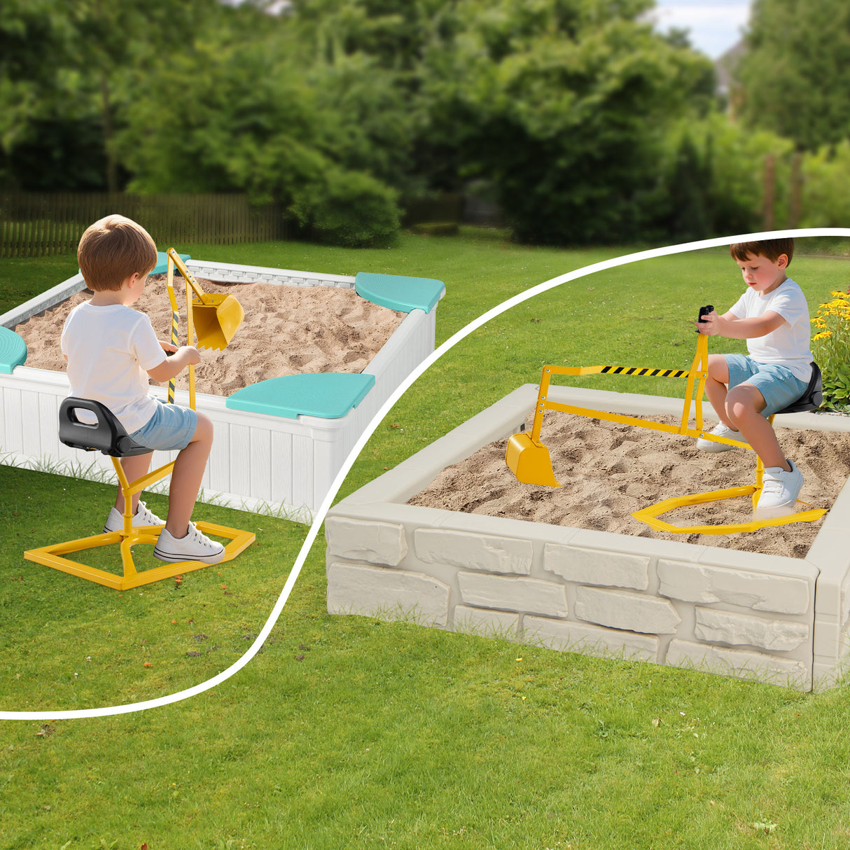 Sand Digger for Kids, Sandbox Toy Digger with 2-Handed Controls & Flexible Shovel