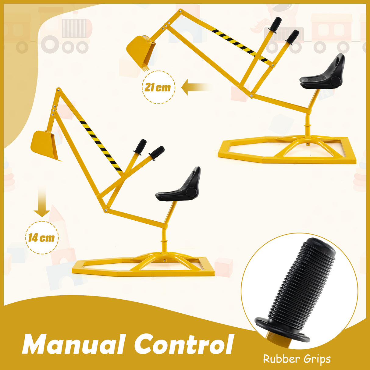 Sand Digger for Kids, Sandbox Toy Digger with 2-Handed Controls & Flexible Shovel