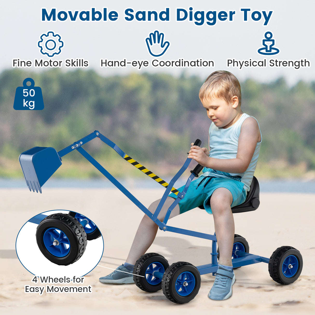 Sand Digger for Kids, Sandbox Toy Digger, Outdoor Construction Excavator for 3+ Years Old Boys and Girls