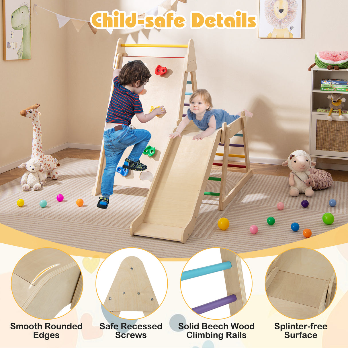 3-In 1 Jungle Gym, Indoor Playground for Toddlers with Extended Slide